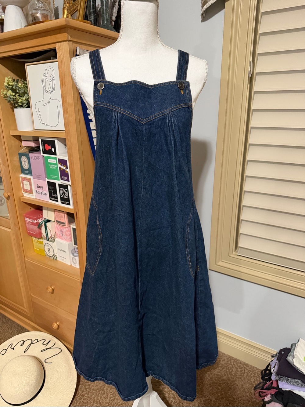 Vintage 70's Denim A-Line Overall Jumper Tent Dress with Pockets 13/14 Mizz Lizz